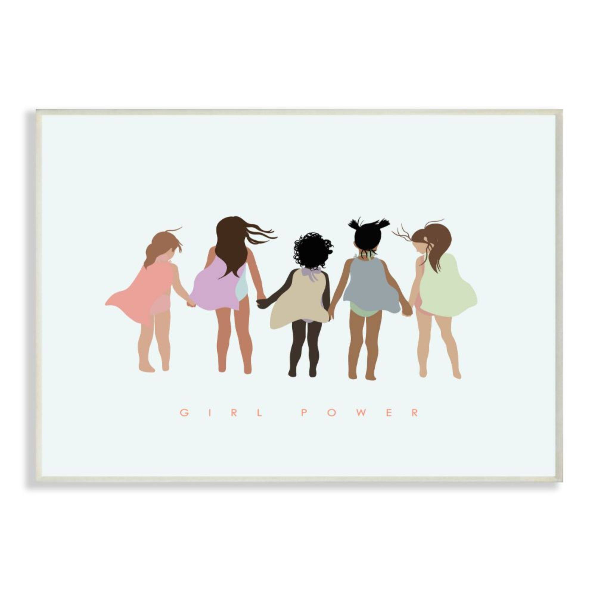 Stupell Industries Girl Power Phrase Inclusive Caped Superheroes Wood Wall Plaque